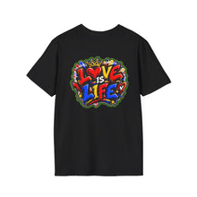 Load image into Gallery viewer, Love Is Life Graphic T-Shirt — Colorful Street Art Heart Tee