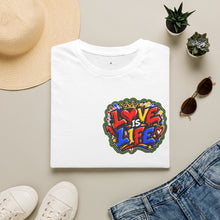 Load image into Gallery viewer, Love Is Life Graphic T-Shirt — Colorful Street Art Heart Tee
