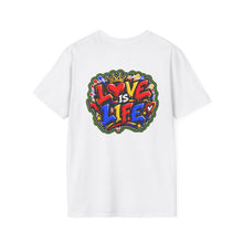 Load image into Gallery viewer, Love Is Life Graphic T-Shirt — Colorful Street Art Heart Tee
